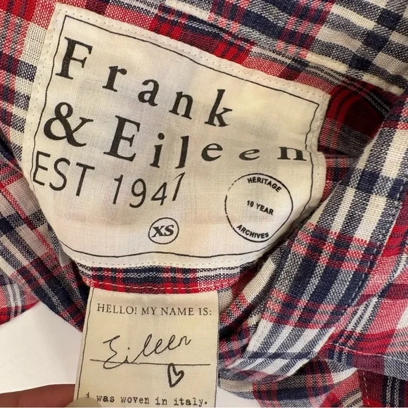 Frank & Eileen ‎ Eileen Button Down Linen Plaid Red Blue XS